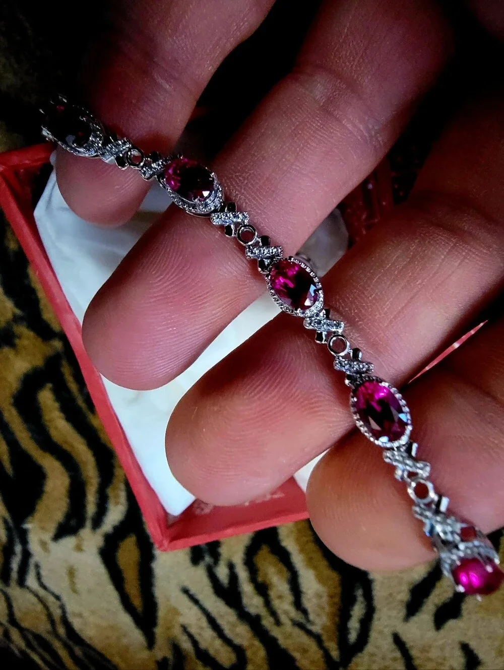 Ruby Bracelet Crystal Sterling Silver  - Lab Created Rubies Women Jewelry